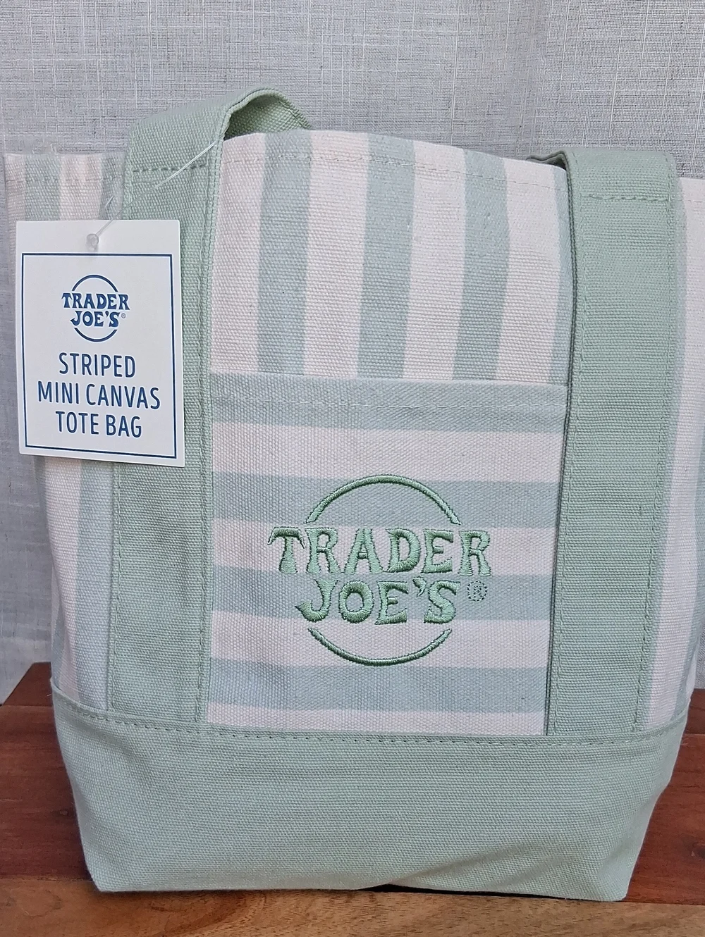 Trader Joe's Striped Mini Canvas Tote Bag Green